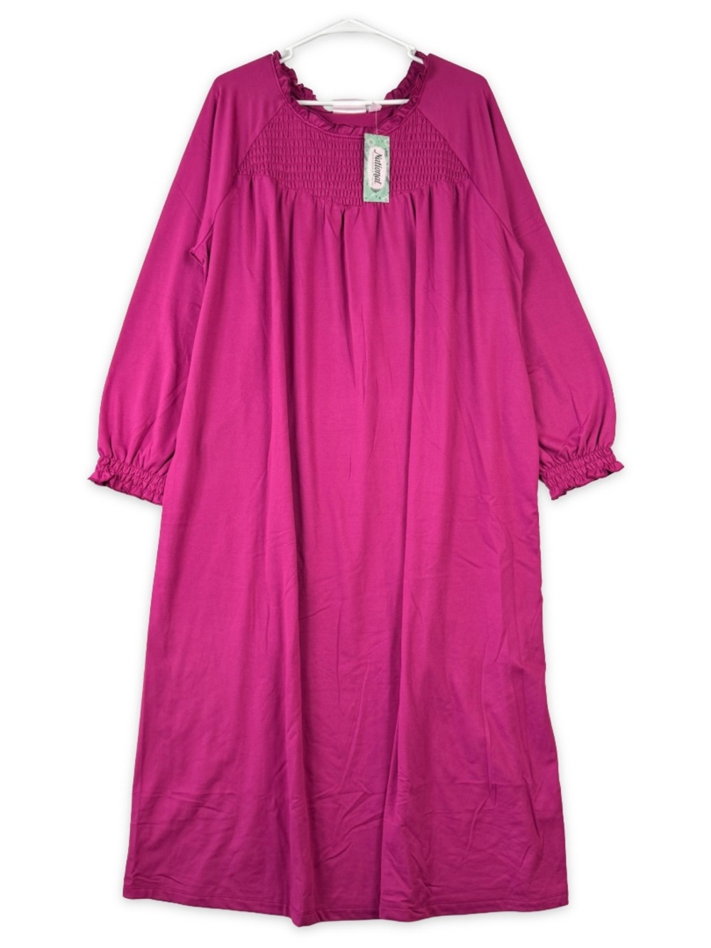 National House Dress Womens XL Fuchsia Pink Ruffle Neck Stretch Super Soft NWT
